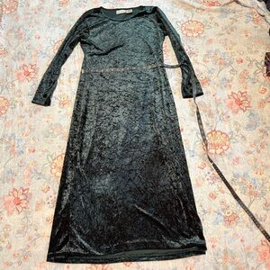 Vintage crushed velvet long sleeve maxi dress dark green 90s grunge goth holiday